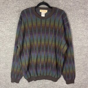 Norm Thompson Mens XL Sweater  Merino Wool Acrylic Striped Knit Made in Peru
